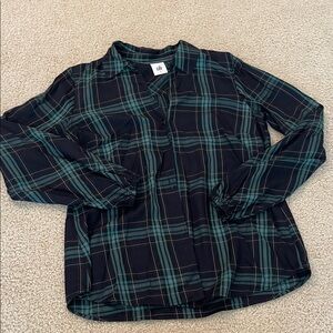 CAbi Black and Green Plaid Blouse
